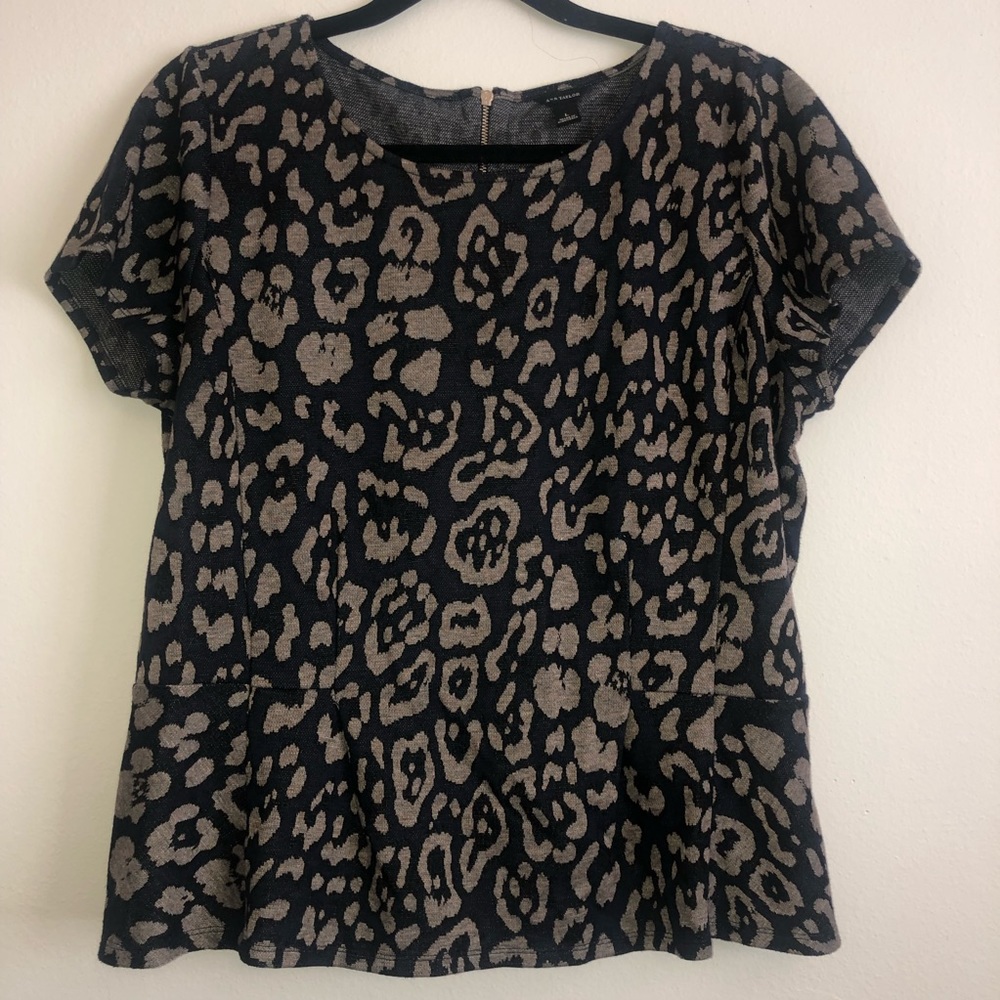Ann Taylor Navy Peplum Leopard Top